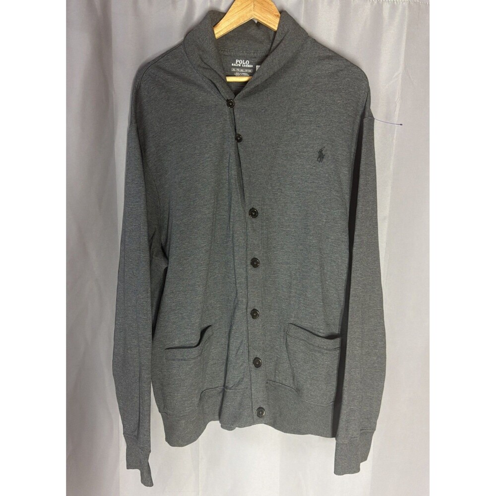 Polo Ralph Lauren Shawl Collar Cardigan Gray Cotton Sweater Men’s Button Front